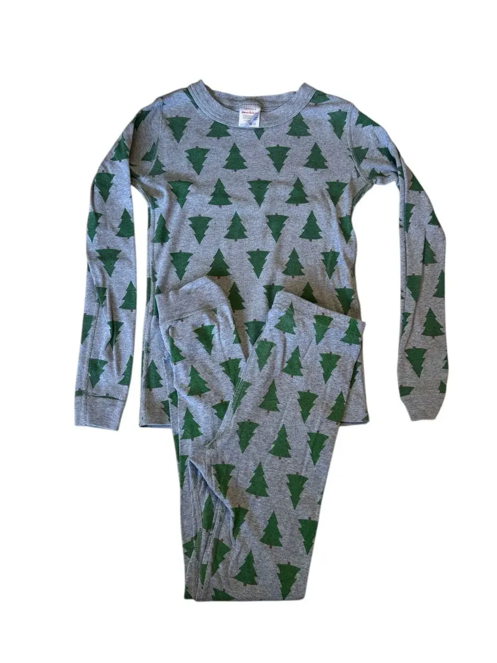 HANNA ANDERSSON Green Trees Gray Long John Pajamas Size 10 140 Kids Holiday